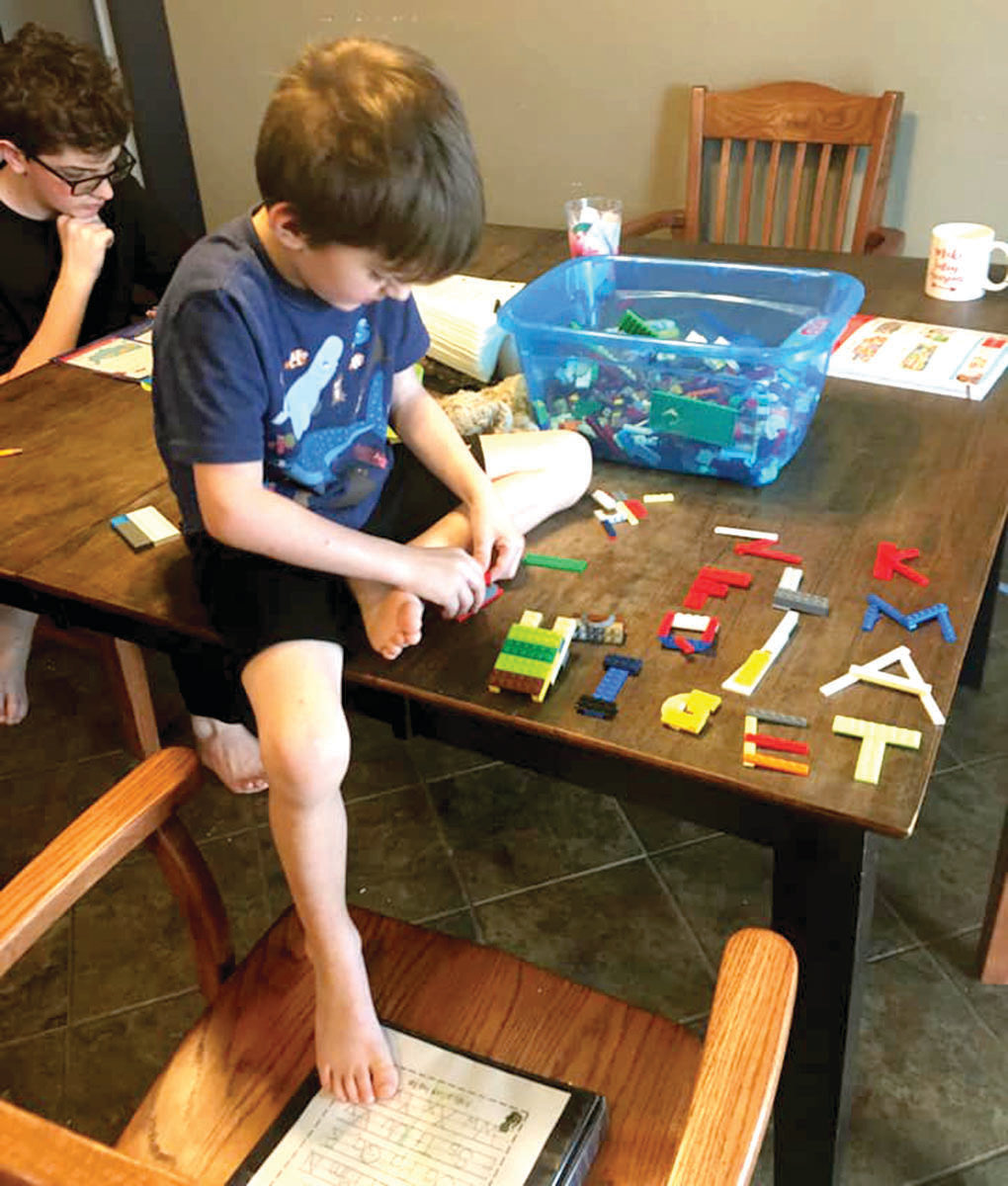 Megan Pritchard made letters using Legos Gabriel and Daniel could use during schoolwork time.